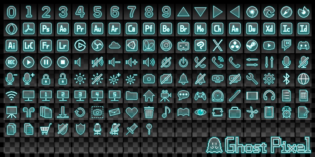 StreamDeck用ドット絵アイコン画像集「Ghost Pixel」(全8色)