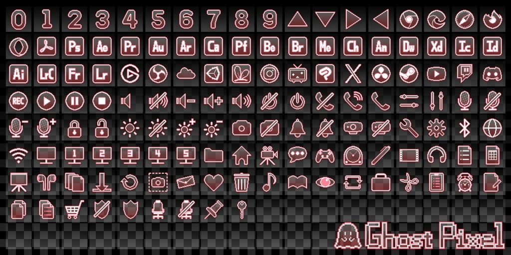 StreamDeck用ドット絵アイコン画像集「Ghost Pixel」(全8色)