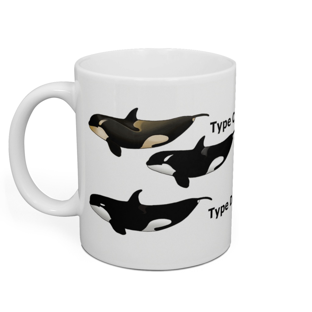 4タイプのシャチのイラストのマグカップ(白地)