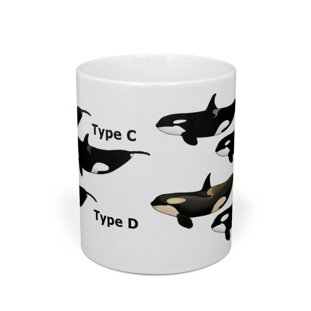 4タイプのシャチのイラストのマグカップ(白地)