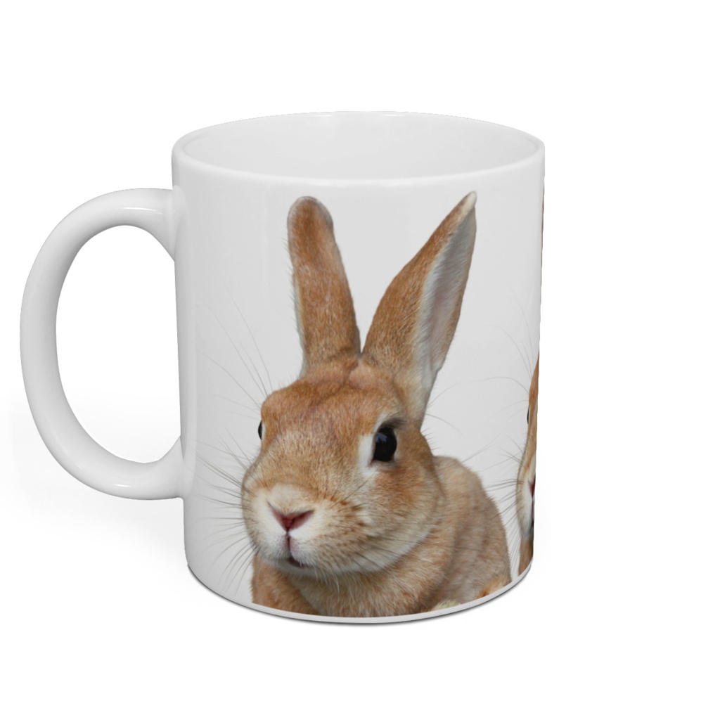 ちょい横向きのウサギの顔のマグカップ(ちょい左横向きの3羽のウサギ)