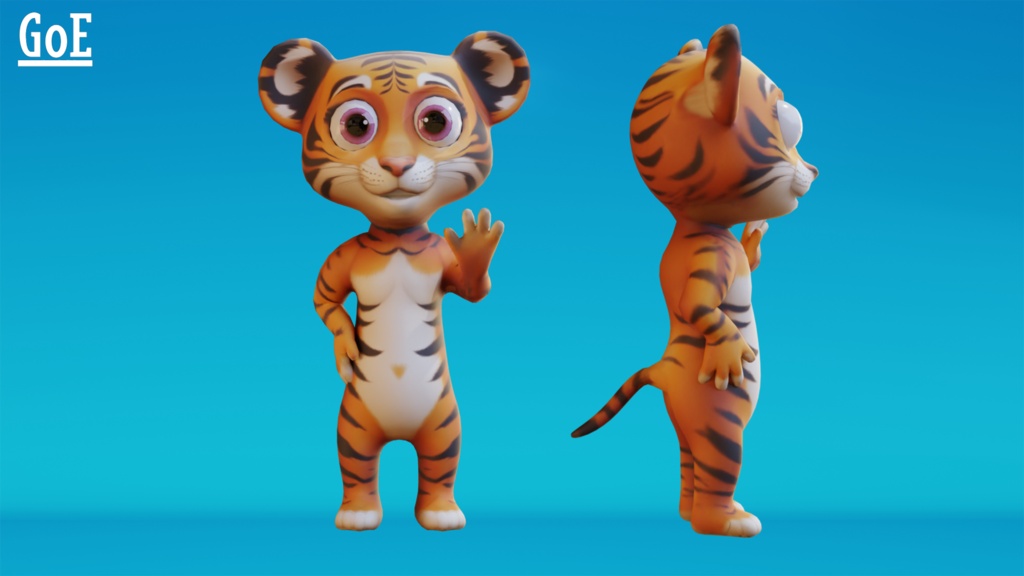 Cute Anthropomorphic Tiger Cub - Rigged 3D Model | かわいい子トラ獣人3Dモデル