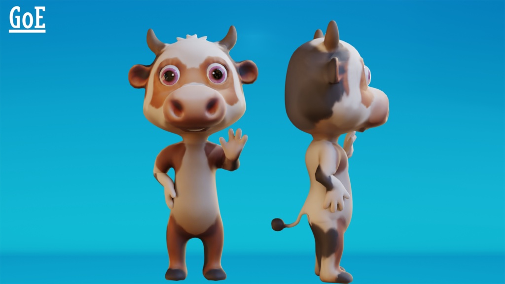 Cute Anthropomorphic Cow - Rigged 3D Model | かわいい牛獣人3Dモデル