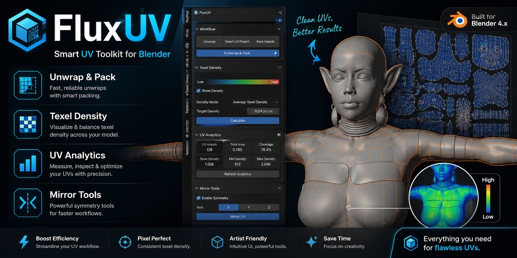 FluxUV - UV Toolkit for Blender | UV展開・パック・解析ツール