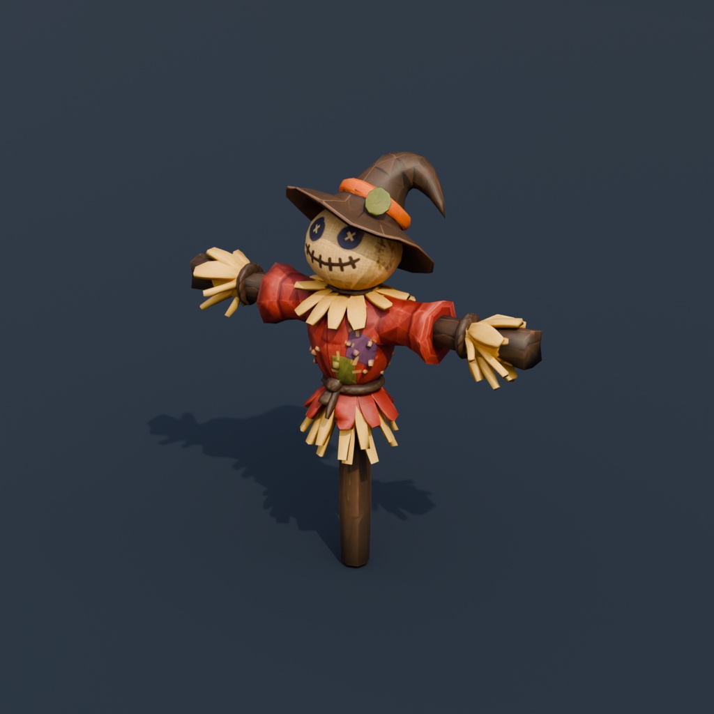 Stylized Low-Poly Classic Scarecrow | Blender | ハロウィン3Dモデル