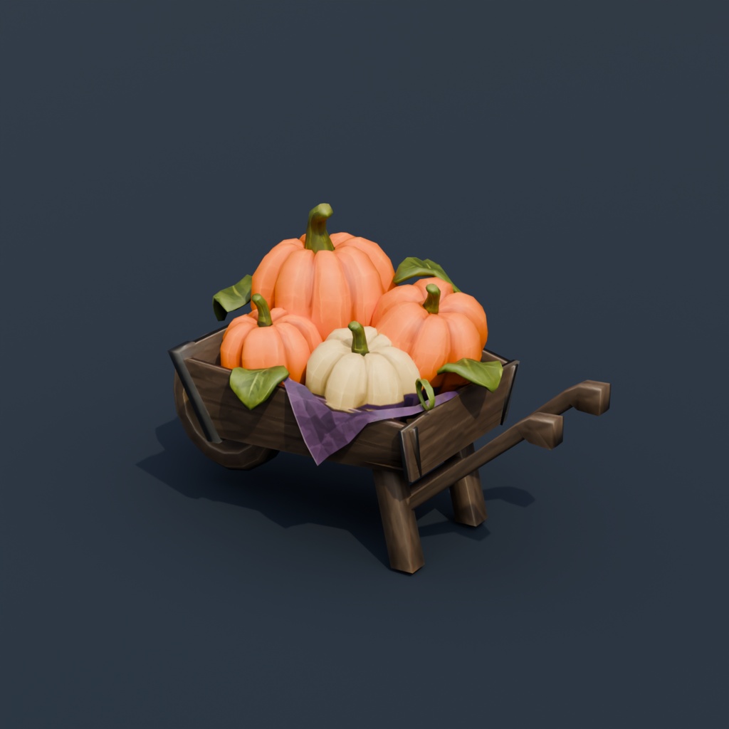 Stylized Low-Poly Pumpkin Wheelbarrow | Blender | ハロウィン3Dモデル