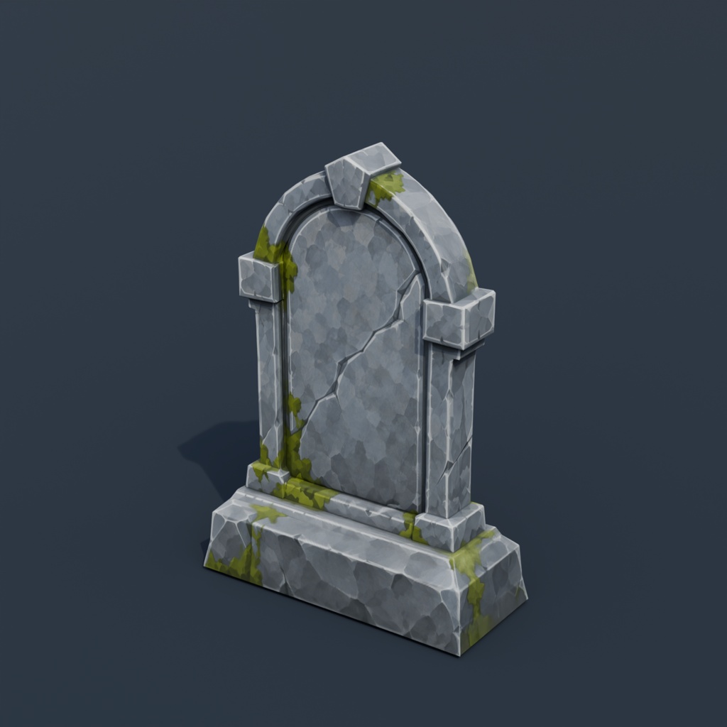 Stylized Low-Poly Simple Rounded Headstone | Blender | ハロウィン3Dモデル