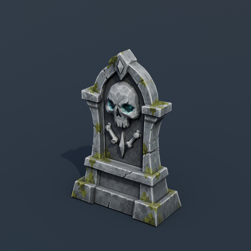 Stylized Low-Poly Skull Headstone | Blender | ハロウィン3Dモデル