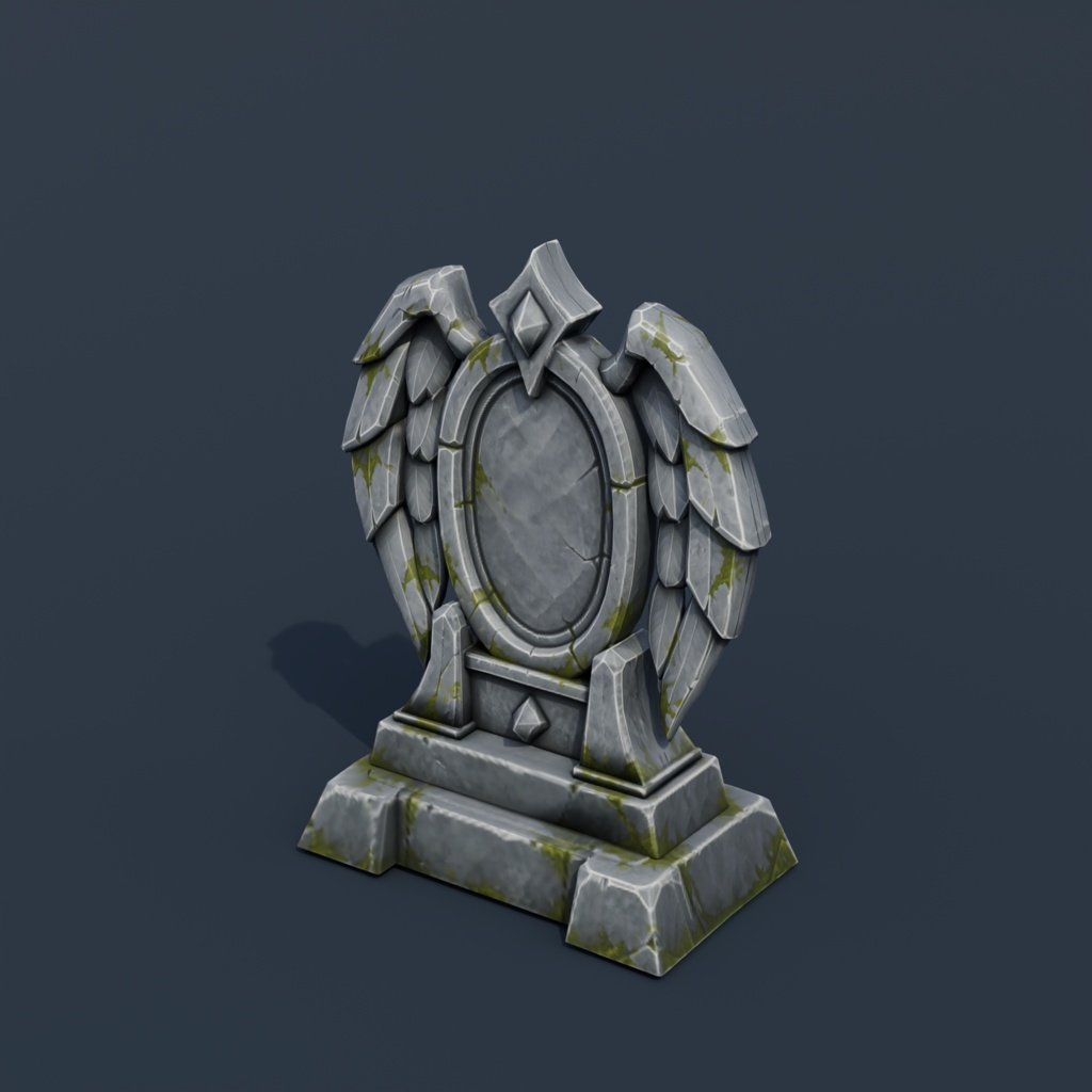 Stylized Low-Poly Angel Wing Headstone | Blender | ハロウィン3Dモデル