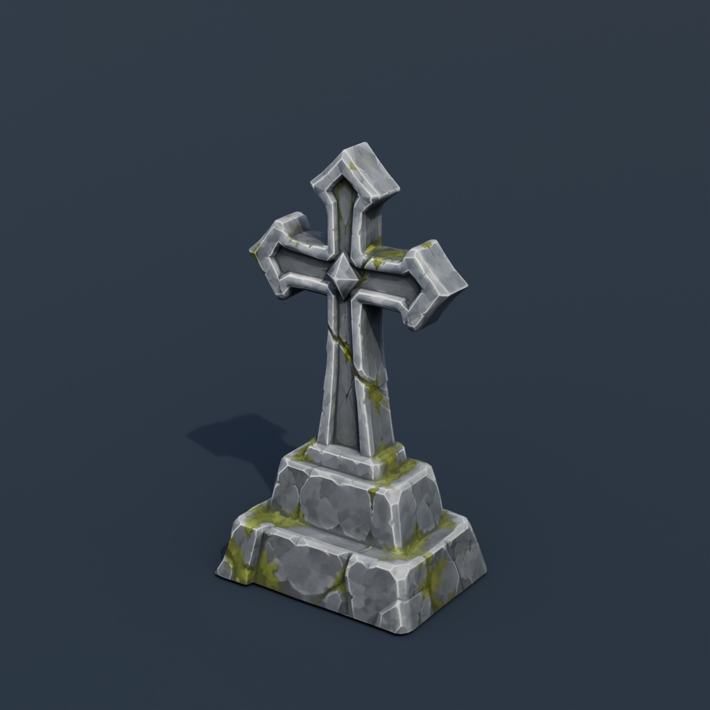 Stylized Low-Poly Cross Headstone | Blender | ハロウィン3Dモデル