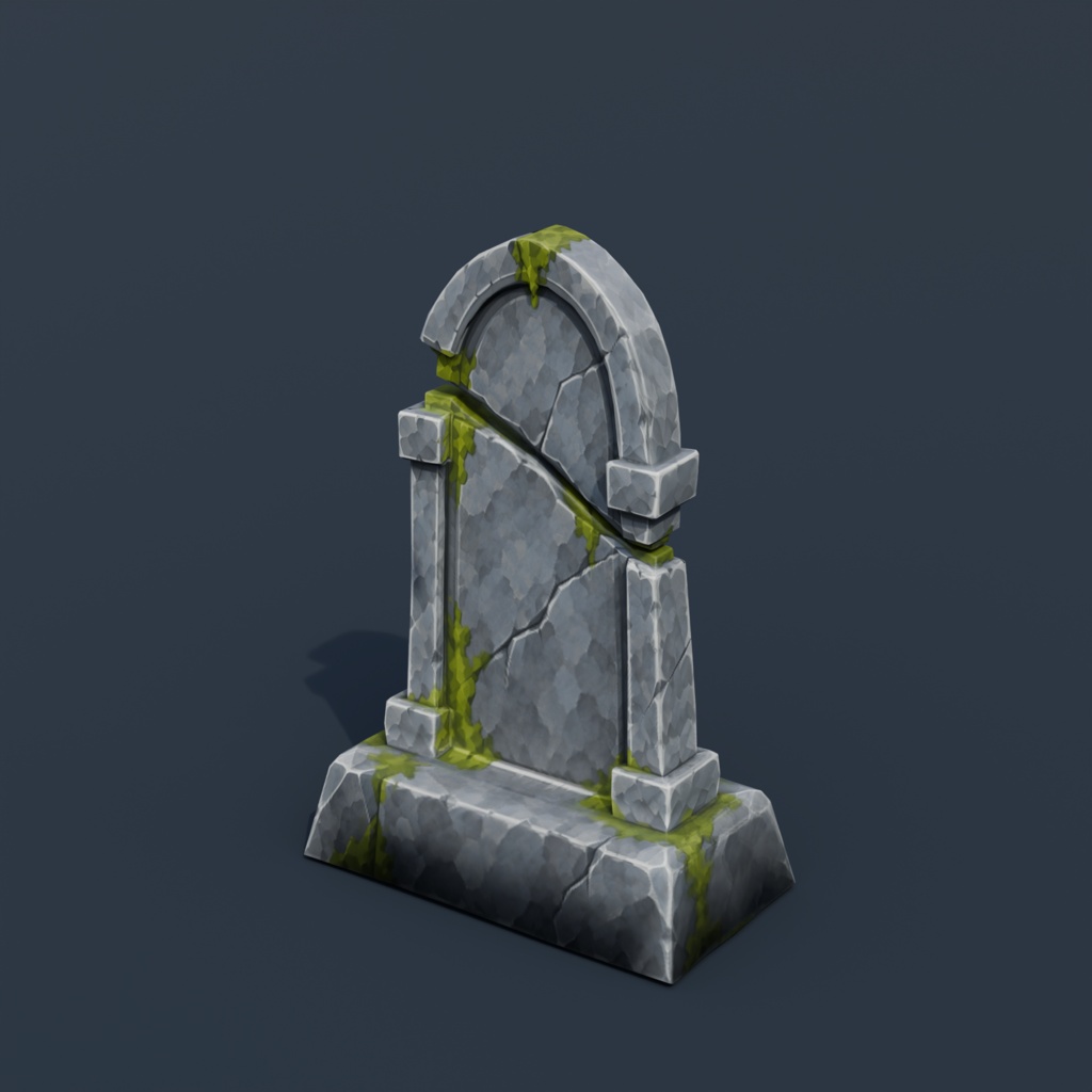 Stylized Low-Poly Broken Headstone | Blender | ハロウィン3Dモデル