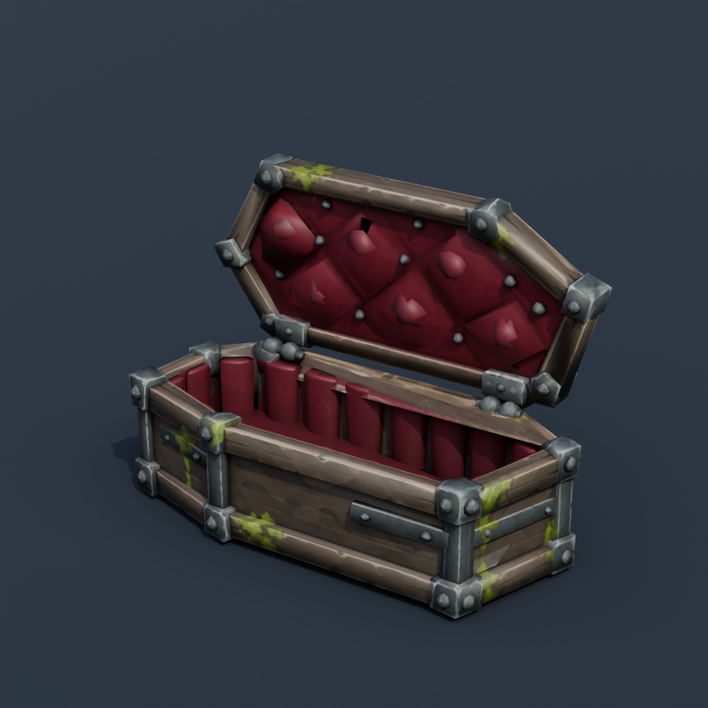 Stylized Low-Poly Open Coffin | Blender | ハロウィン3Dモデル