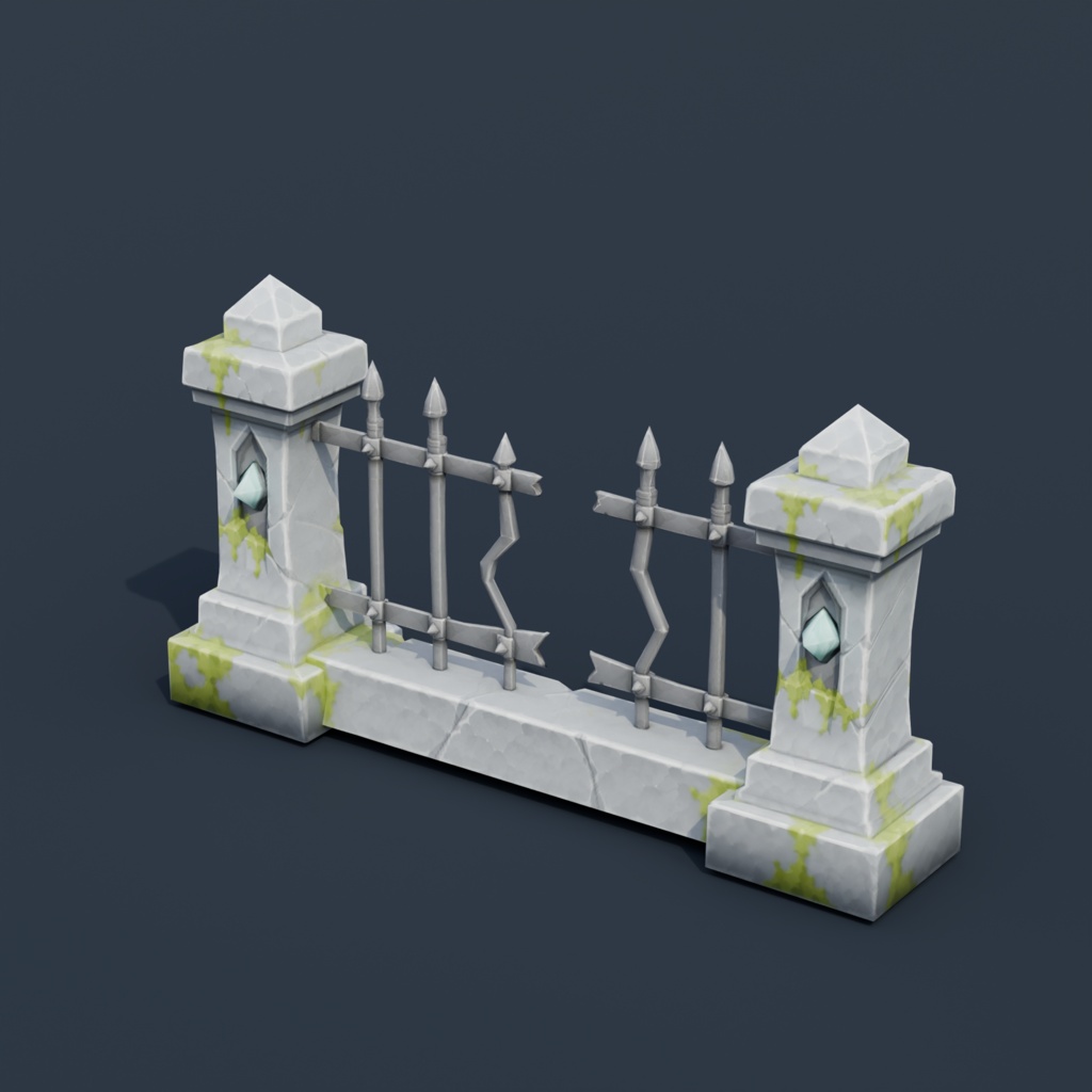 Stylized Low-Poly Straight Wrought Iron Fence | Blender | ハロウィン3Dモデル