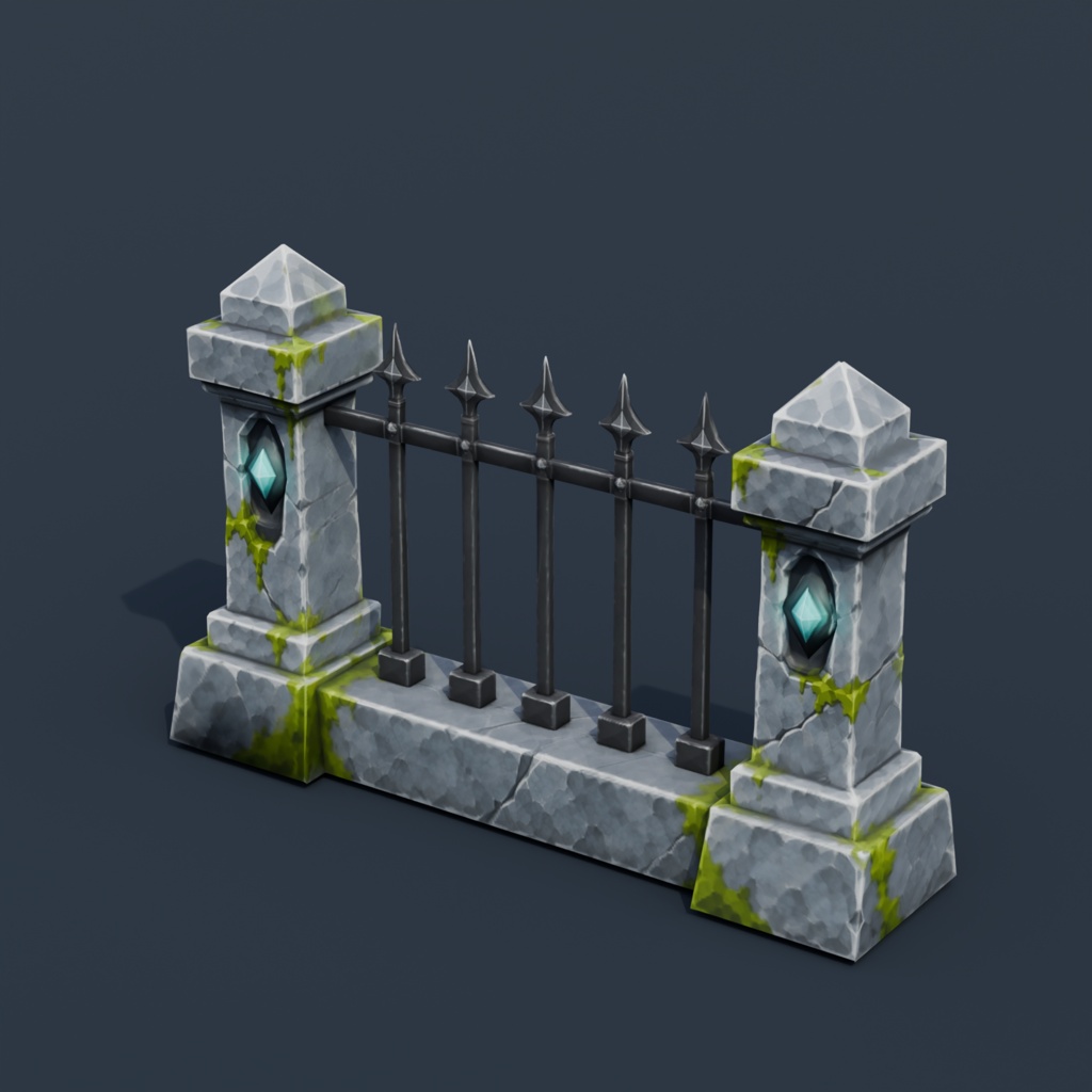 Stylized Low-Poly Corner Fence Section | Blender | ハロウィン3Dモデル