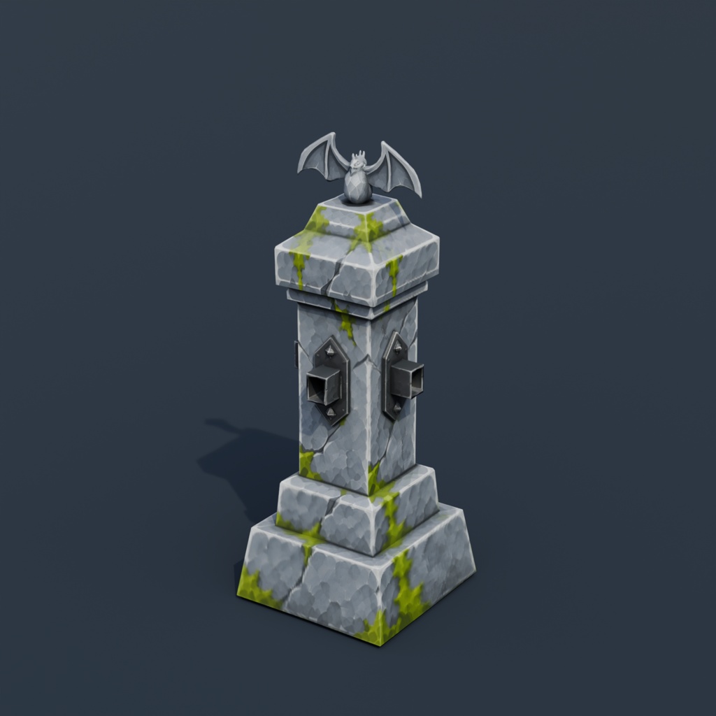 Stylized Low-Poly Stone Fence Pillar | Blender | ハロウィン3Dモデル