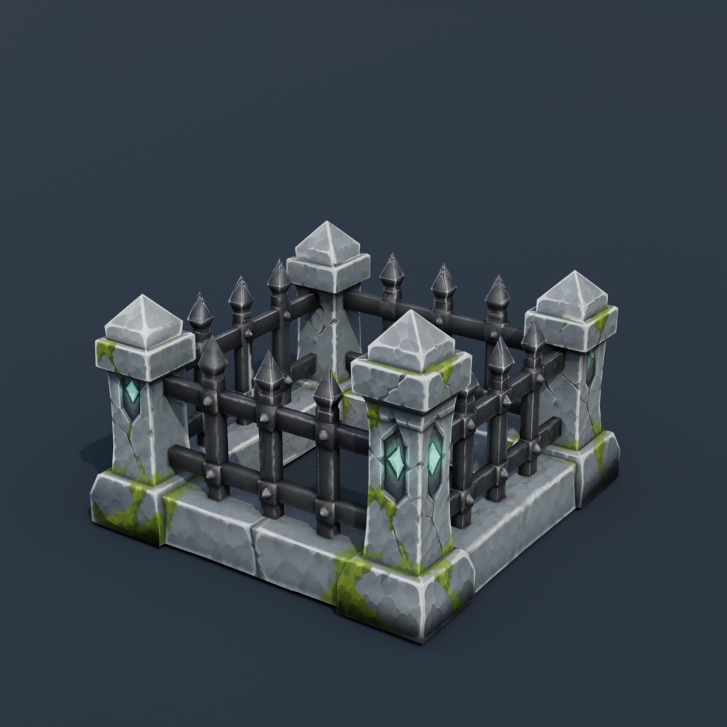 Stylized Low-Poly Broken Fence Section | Blender | ハロウィン3Dモデル
