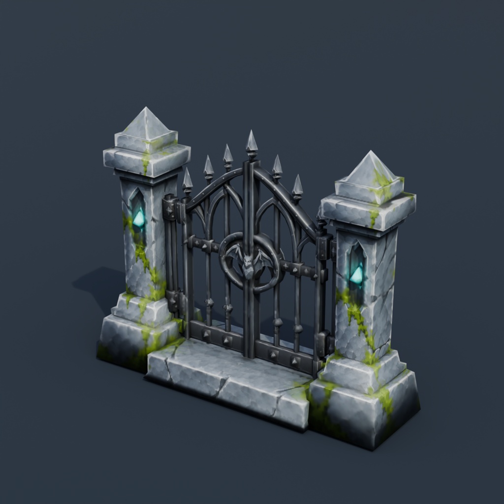 Stylized Low-Poly Cemetery Gate | Blender | ハロウィン3Dモデル
