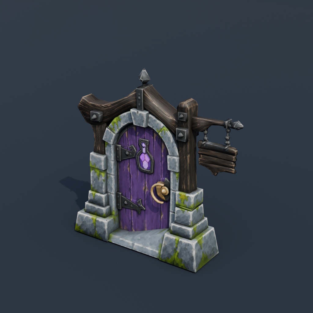 Stylized Low-Poly Witch Shop Door | Blender | ハロウィン3Dモデル