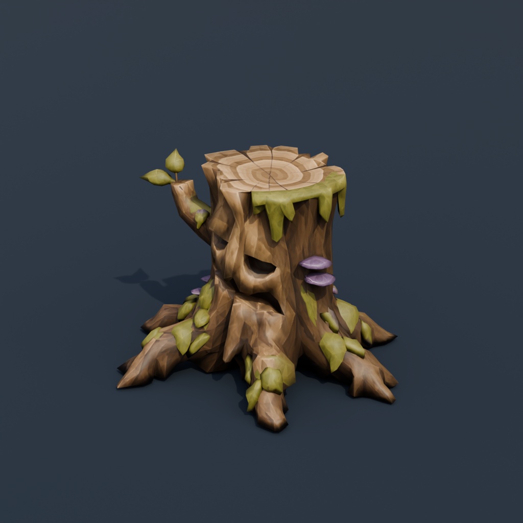 Stylized Low-Poly Face Tree Stump | Blender | ハロウィン3Dモデル