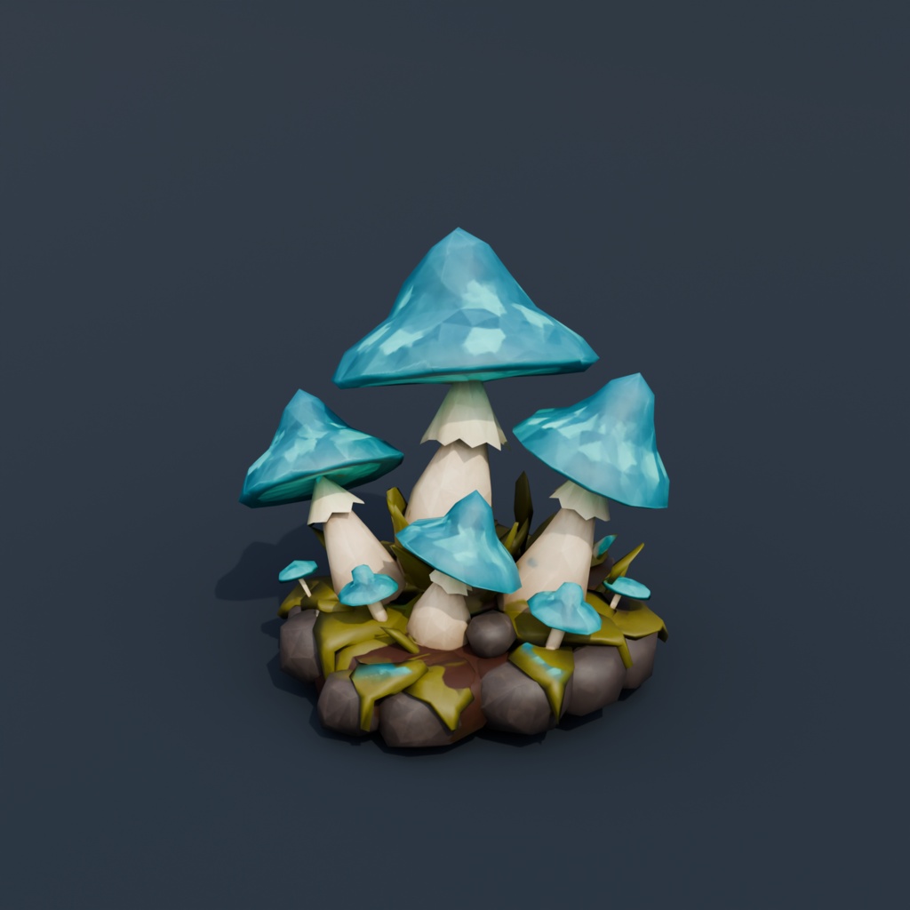 Stylized Low-Poly Glowing Mushroom Cluster | Blender | ハロウィン3Dモデル