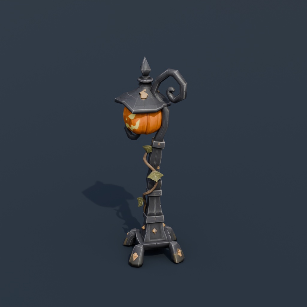 Stylized Low-Poly Pumpkin Streetlamp | Blender | ハロウィン3Dモデル