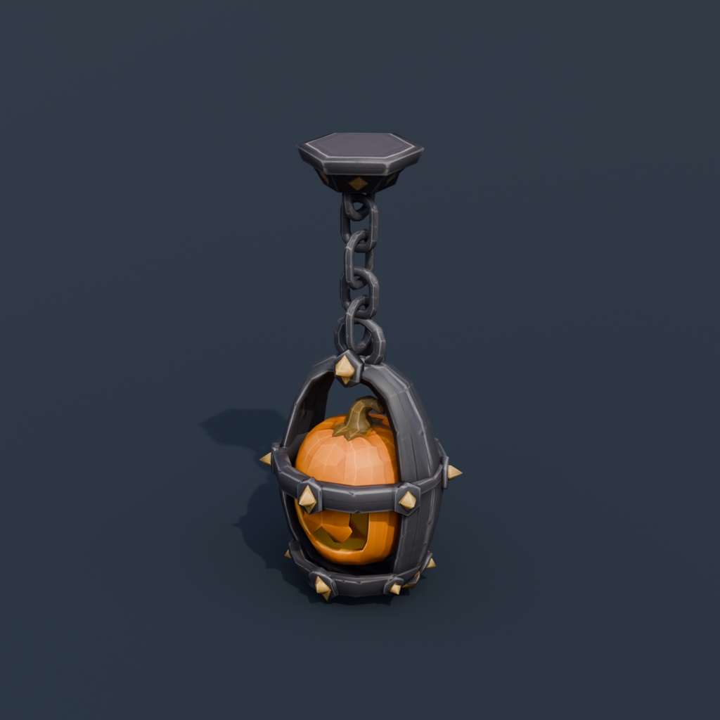 Stylized Low-Poly Hanging Pumpkin Lantern | Blender | ハロウィン3Dモデル