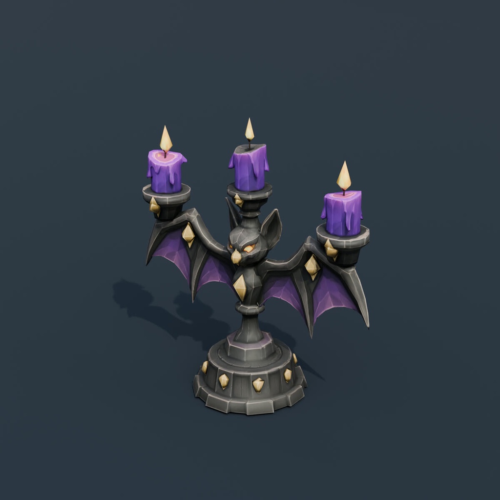 Stylized Low-Poly Bat Candleholder | Blender | ハロウィン3Dモデル