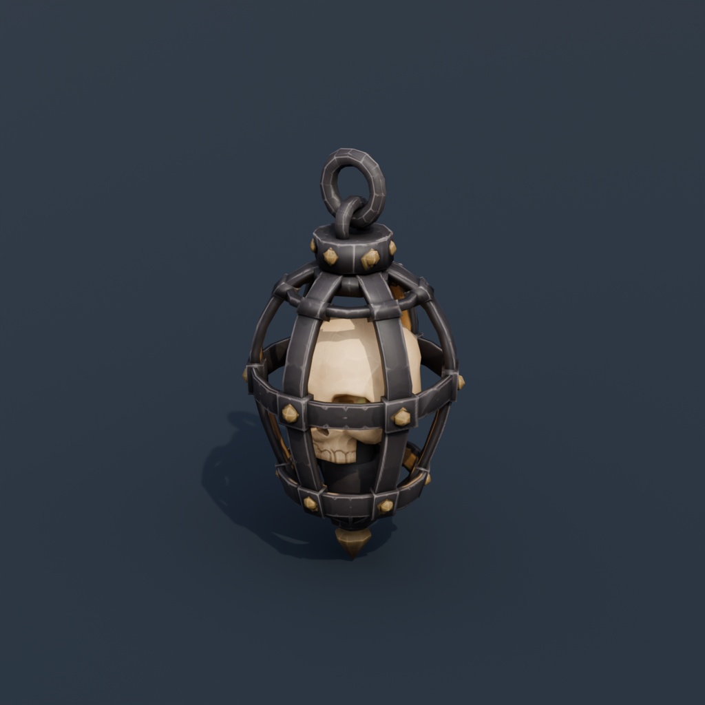 Stylized Low-Poly Skull Cage Lantern | Blender | ハロウィン3Dモデル