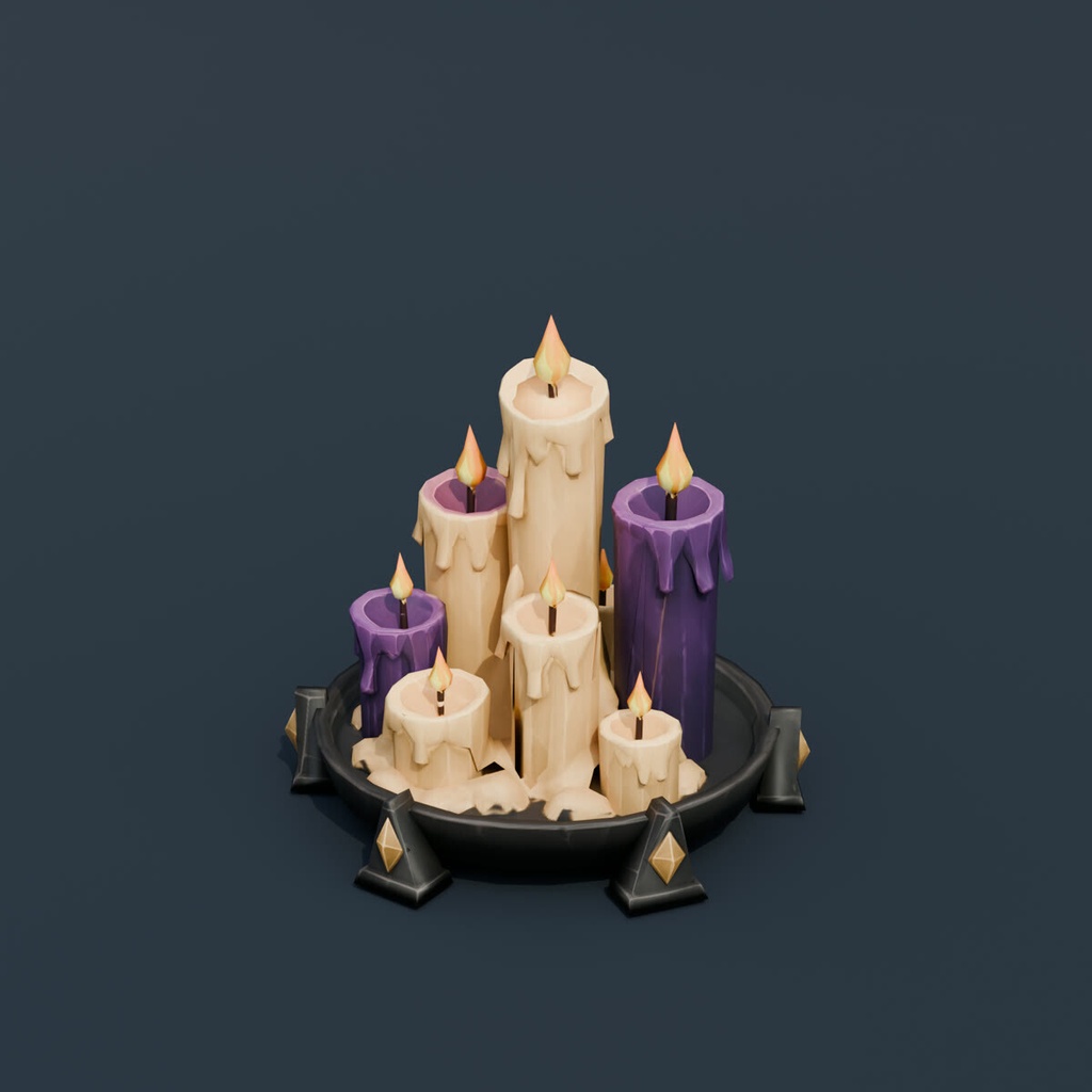 Stylized Low-Poly Candle Cluster | Blender | ハロウィン3Dモデル