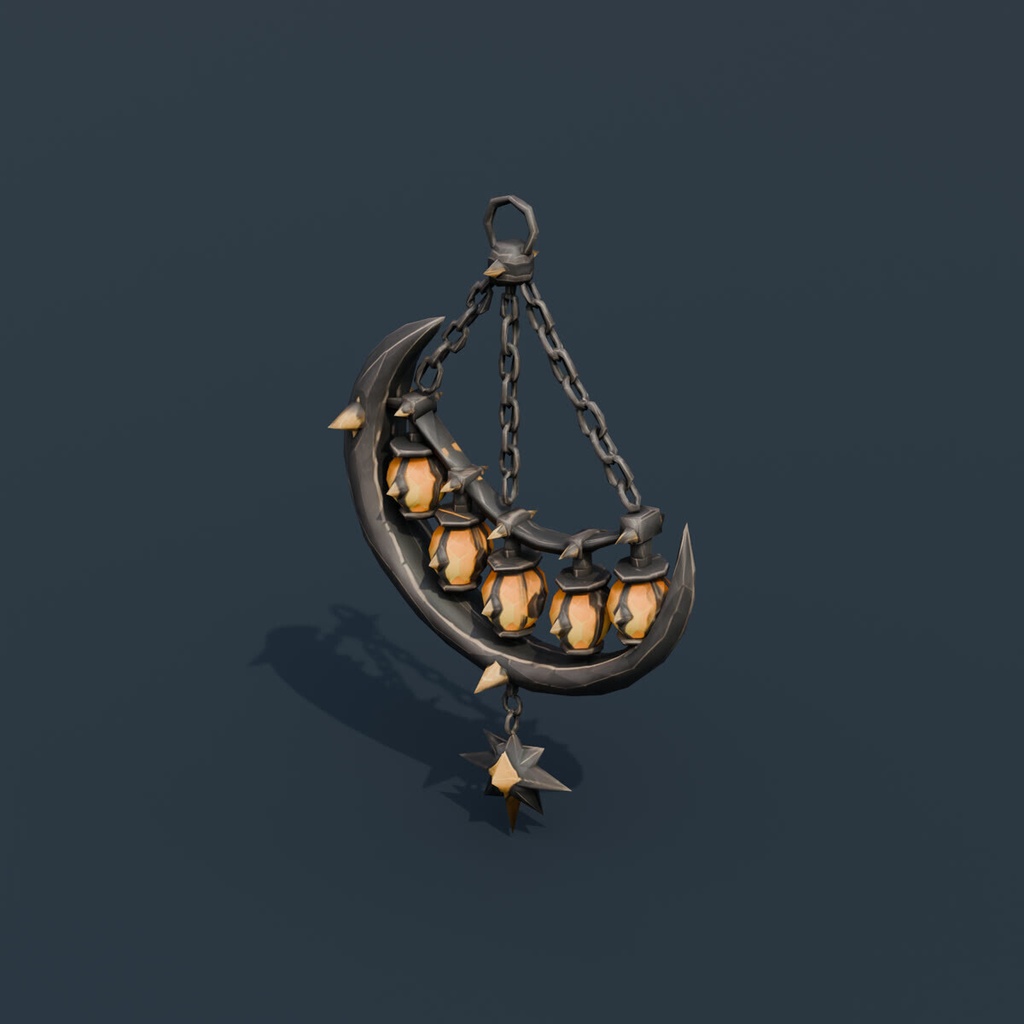 Stylized Low-Poly Moon Chandelier | Blender | ハロウィン3Dモデル