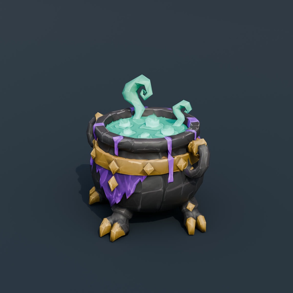 Stylized Low-Poly Bubbling Cauldron | Blender | ハロウィン3Dモデル