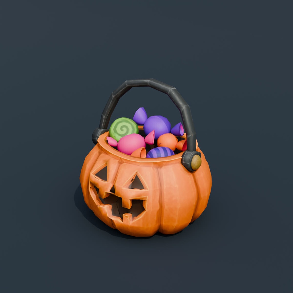 Stylized Low-Poly Pumpkin Candy Bucket | Blender | ハロウィン3Dモデル