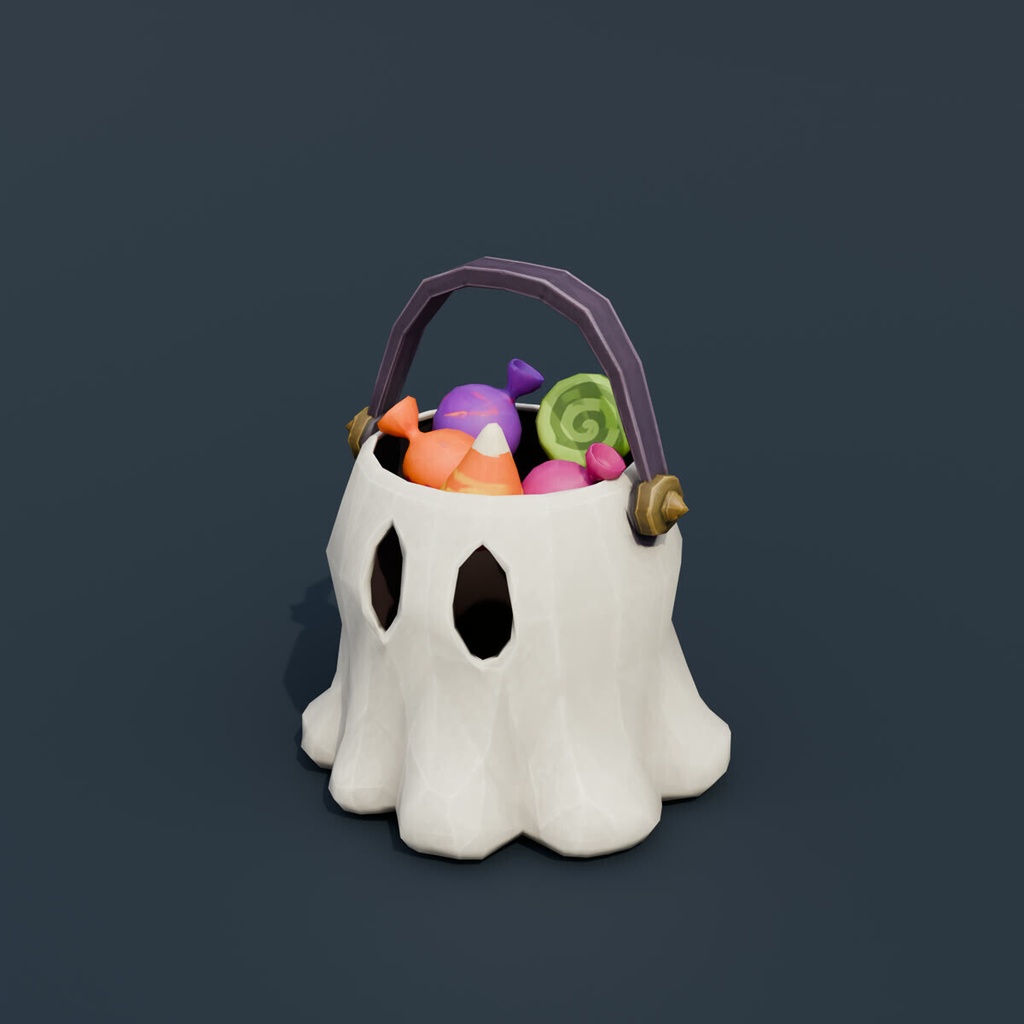 Stylized Low-Poly Ghost Candy Bucket | Blender | ハロウィン3Dモデル