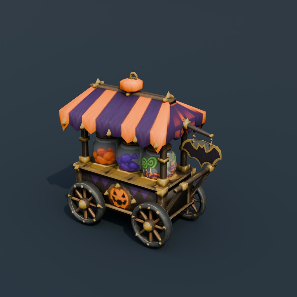 Stylized Low-Poly Candy Vendor Cart | Blender | ハロウィン3Dモデル