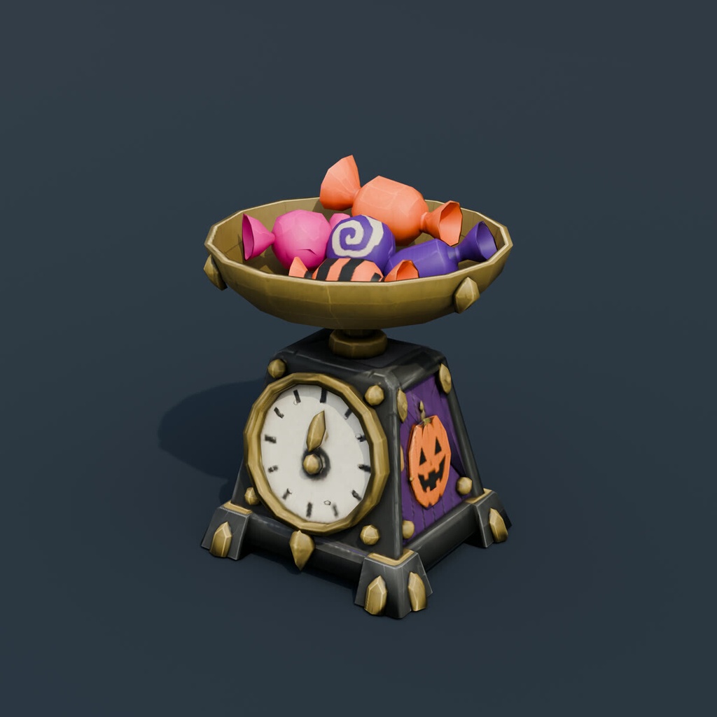 Stylized Low-Poly Candy Weighing Scale | Blender | ハロウィン3Dモデル