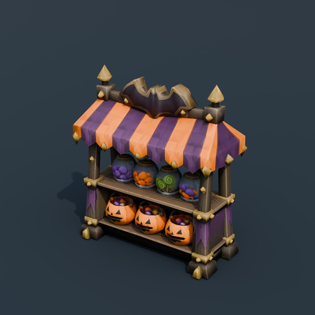 Stylized Low-Poly Halloween Market Stall | Blender | ハロウィン3Dモデル