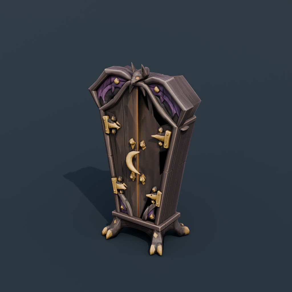 Stylized Low-Poly Haunted Coffin Wardrobe | Blender | ハロウィン3Dモデル