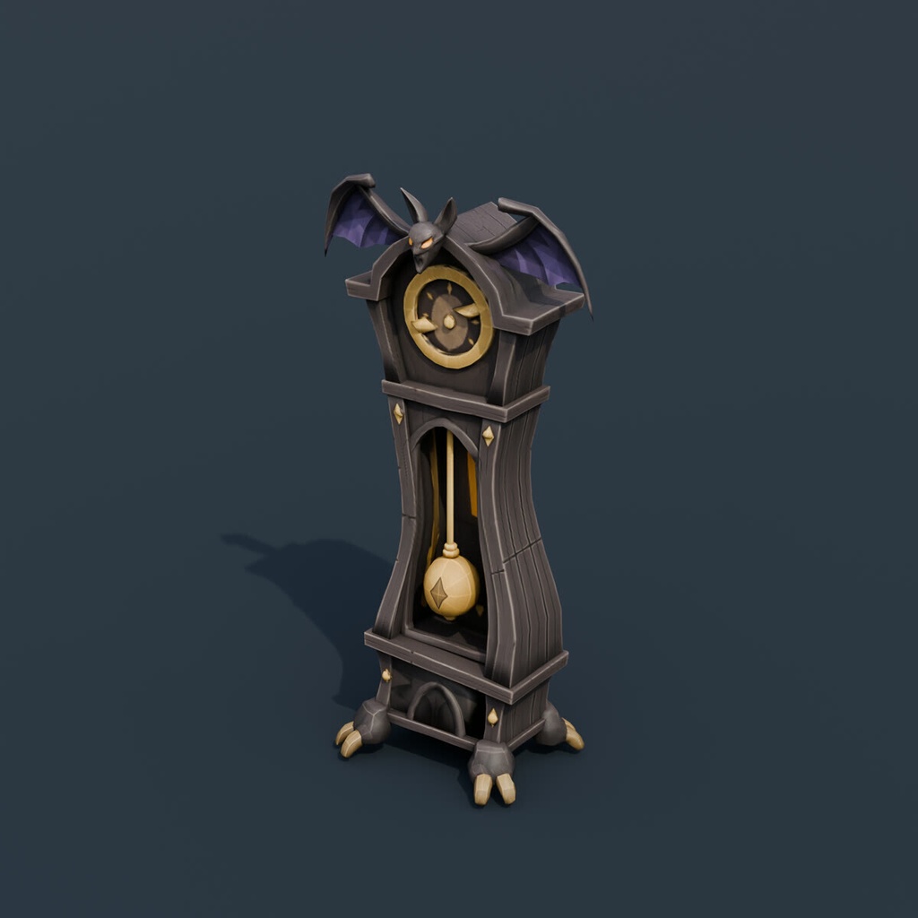 Stylized Low-Poly Haunted Grandfather Clock | Blender | ハロウィン3Dモデル