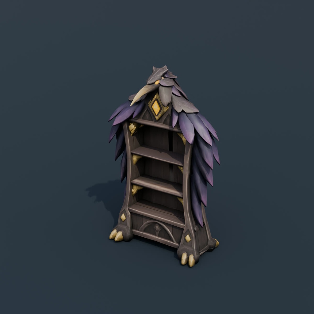 Stylized Low-Poly Raven Wing Bookshelf | Blender | ハロウィン3Dモデル