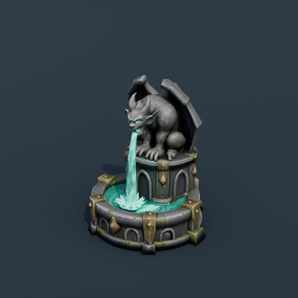 Stylized Low-Poly Gargoyle Fountain | Blender | ハロウィン3Dモデル