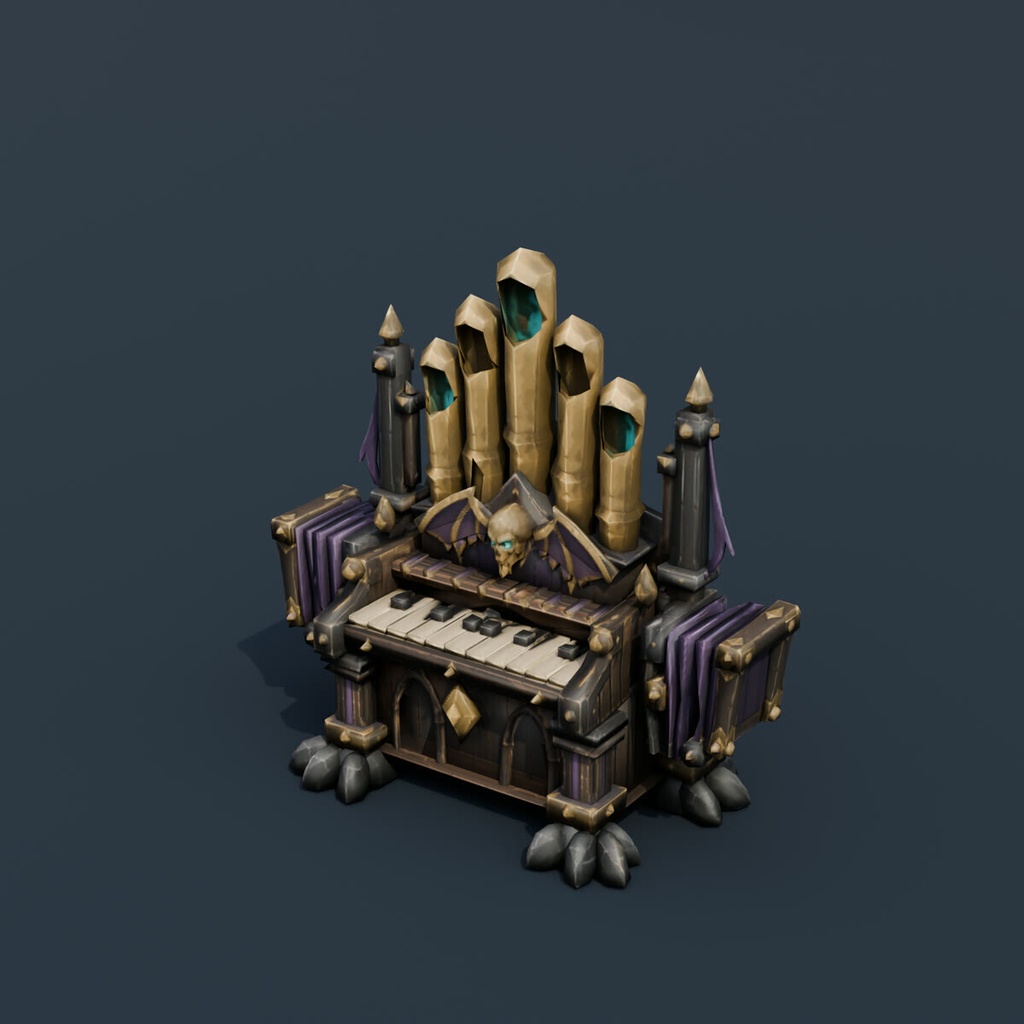 Stylized Low-Poly Haunted Mechanical Pipe Organ | Blender | ハロウィン3Dモデル