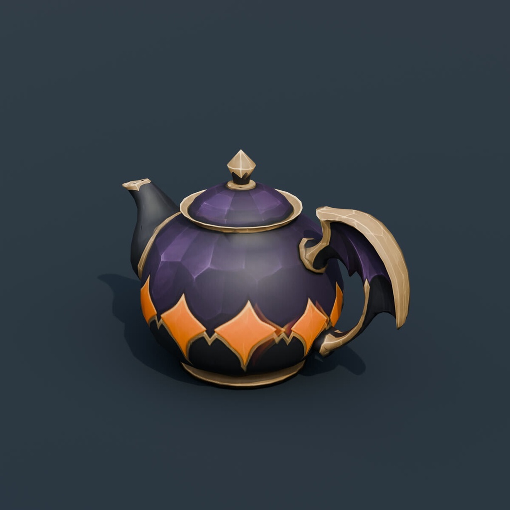 Stylized Low-Poly Bat-Handle Teapot | Blender | ハロウィン3Dモデル