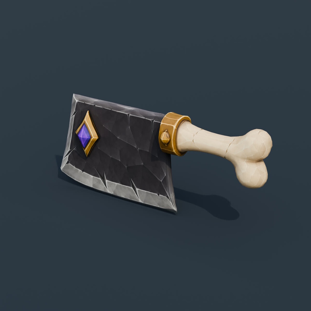 Stylized Low-Poly Bone-Handle Cleaver | Blender | ハロウィン3Dモデル