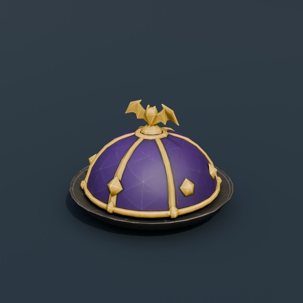 Stylized Low-Poly Bat-Knob Serving Cloche | Blender | ハロウィン3Dモデル