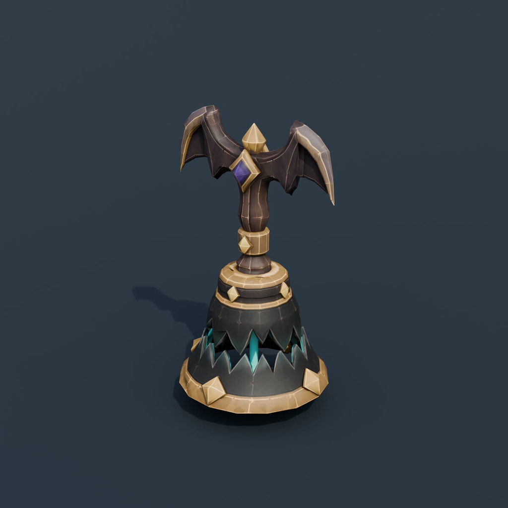 Stylized Low-Poly Batwing Hand Bell | Blender | ハロウィン3Dモデル