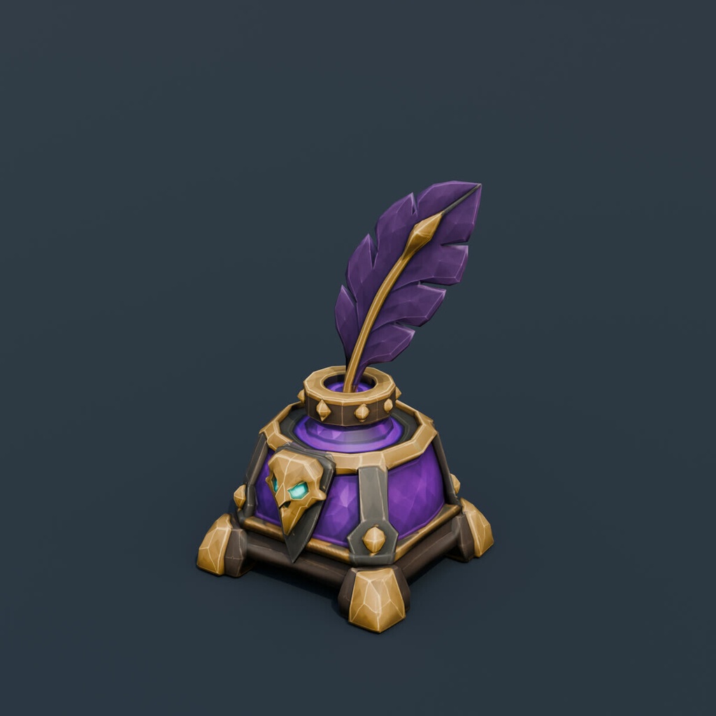 Stylized Low-Poly Cursed Inkwell and Quill | Blender | ハロウィン3Dモデル