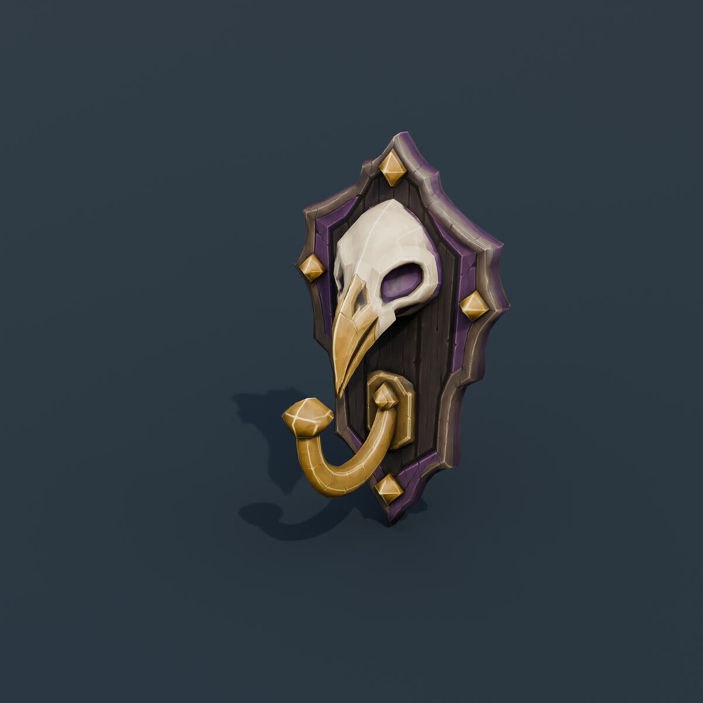 Stylized Low-Poly Raven-Skull Wall Hook | Blender | ハロウィン3Dモデル