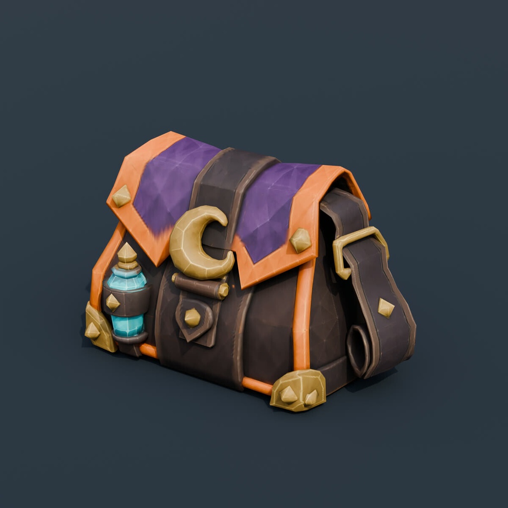 Stylized Low-Poly Alchemist Field Satchel | Blender | ハロウィン3Dモデル