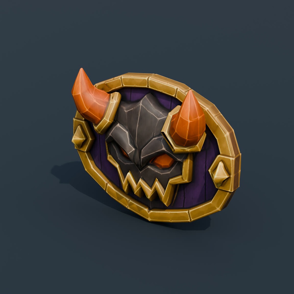 Stylized Low-Poly Horned Demon Belt Buckle | Blender | ハロウィン3Dモデル