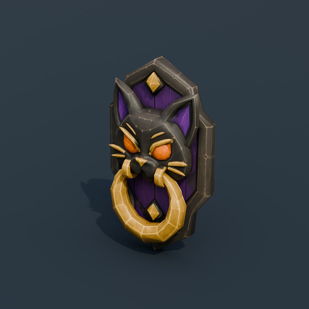 Stylized Low-Poly Black-Cat Door Knocker | Blender | ハロウィン3Dモデル